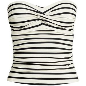 Land's End Bandeau Tankini Top Stripe Egret Black molded cup Straps Various Size